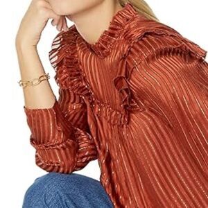 Marie Oliver Metallic Rust Ruffle Blouse